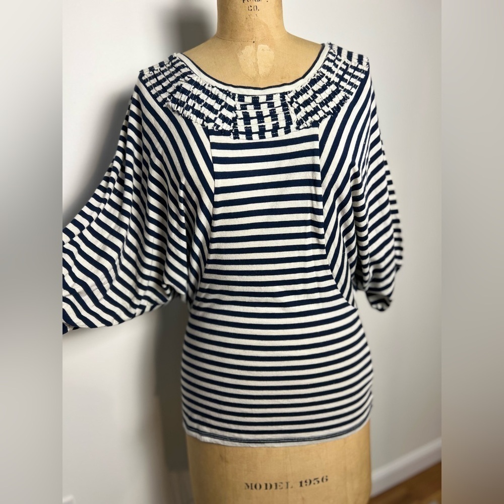 Anthropologie Ett twa navy and white striped top Dolman sleeve banded waist